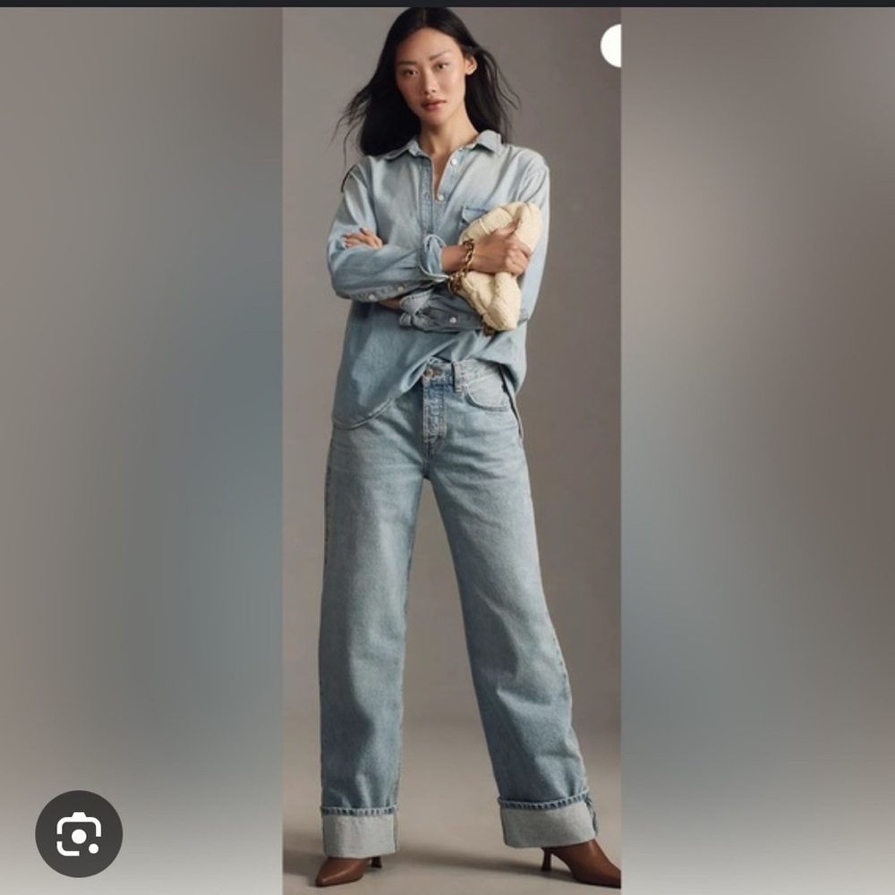 NWOT ETICA Stanton wide leg cuff blue jeans in Arctic button fly size 25